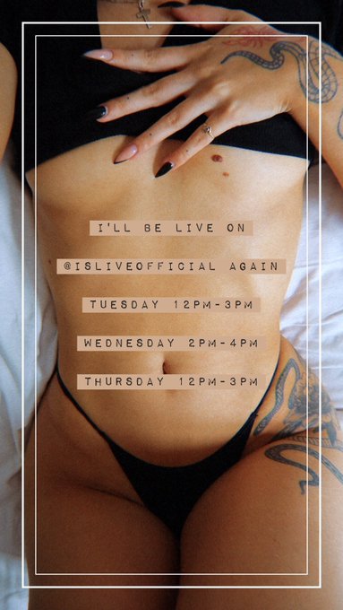 I&rsquo;ll be back on cam this week: Tuesday 12-3pm Wednesday 2-4pm Thursday 12-3pm @isliveofficial https://t<a href="/tag/mvsales"class="tags"><span>#mvsales</span></a>