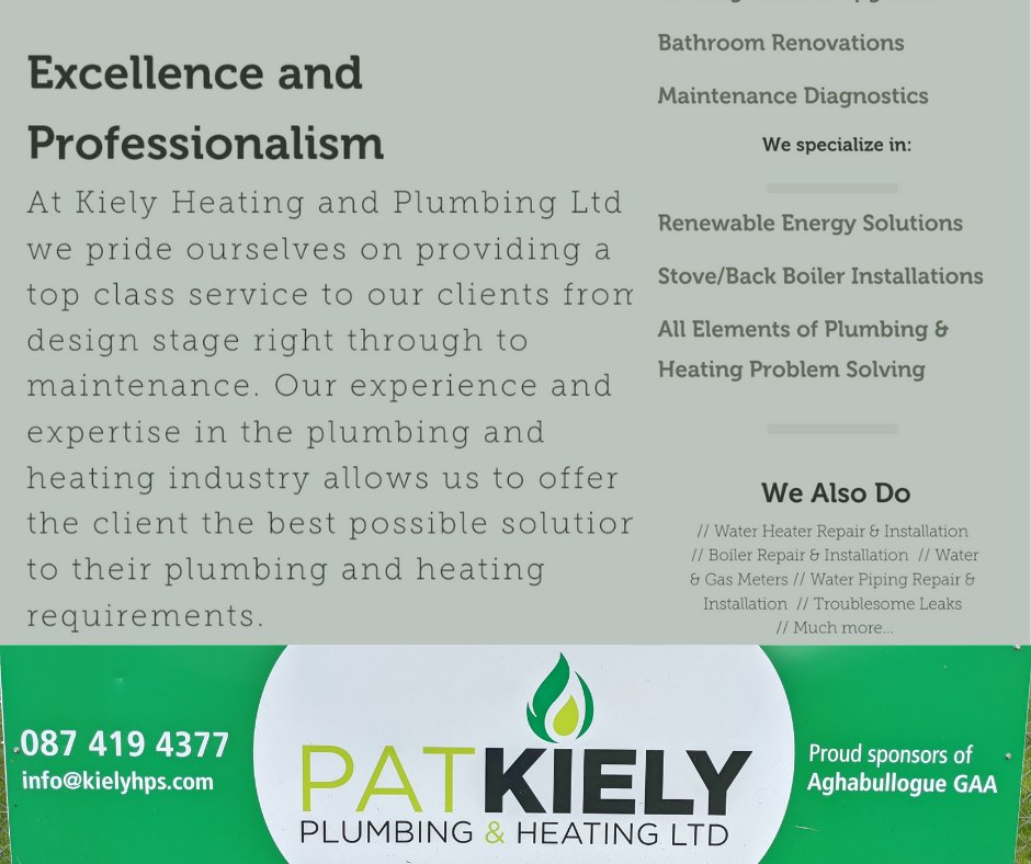aghabulloguegaa's tweet photo. 👁️👁️ Pitch Sign of the Week 👁️👁️

This week's Pitch Sign comes from Pat Kiely Plumbing &amp; Heating. Top class tradesmen &amp; great local employers the Kiely family have always been great servants &amp; supporters of our club.🇳🇬🇳🇬 https://t.co/lr3fBNfGqo