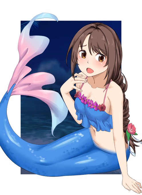 #みなさん去年の今頃はどんな絵描いてましたか
Skebでアイマス人魚化描いてました 