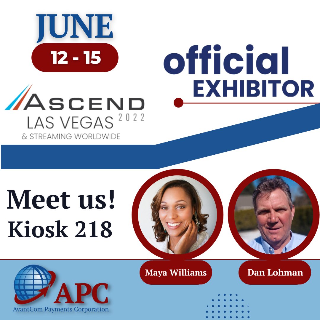 APCPayments's tweet photo. We're excited to be at #Ascend2022 as an official exhibitor! Our CEO, Maya Williams and our Design and Implementation Specialist, Dan Lohman, will be there. Stop by Kiosk 218 and see our secure payment solutions for #Oracle users around the globe. 🖥️➡️https://t.co/KSOH9SYQZu https://t.co/CdZcCfaPDH
