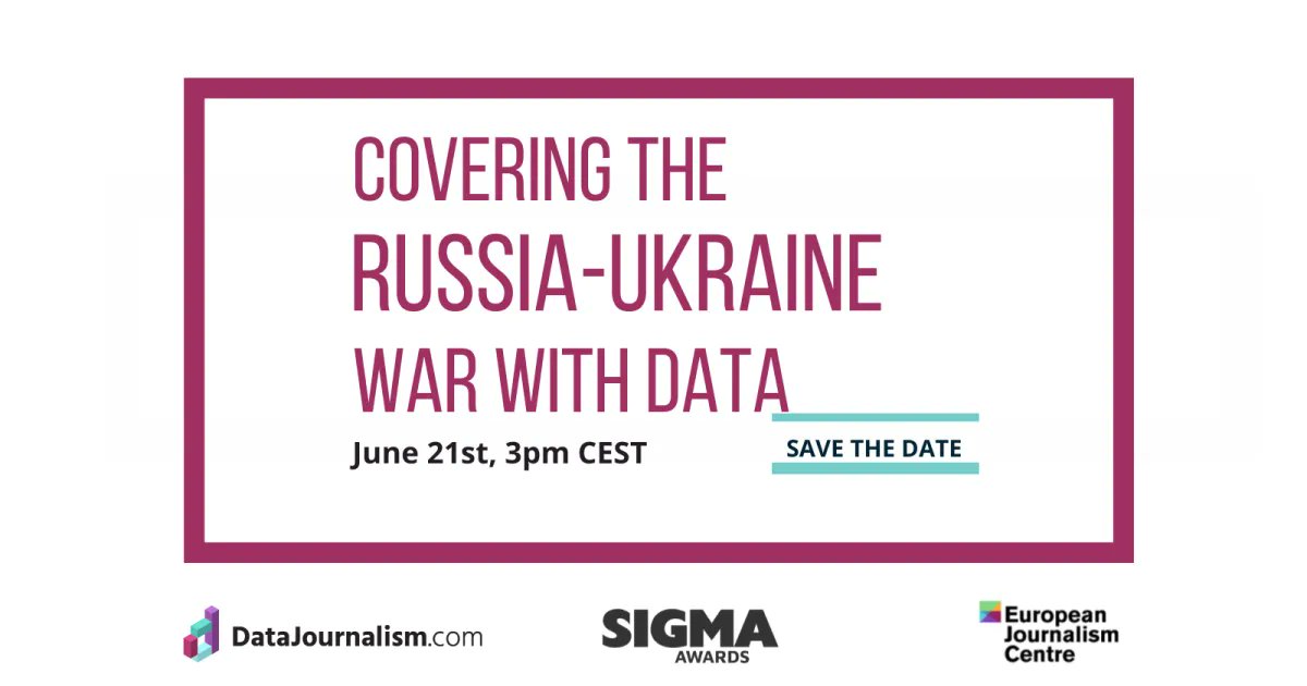 ejcnet's tweet photo. 📆 On 21 June, 15:00 CEST our @datajournalism team & @sigmaawards will bring together the best data #journalism experts to talk about their insights & lessons learned from covering the war in Ukraine using #data.
Check out the programme & save the date! https://t.co/aN7ki09rBR https://t.co/yZrN4V4QOy