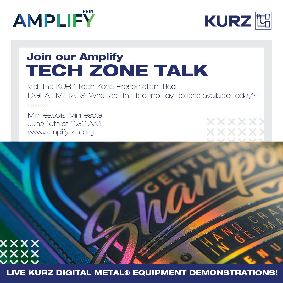 KURZUSA's tweet photo. We are just ONE DAY away from #AmplifyPrint! Make sure to visit our Tech Zone to experience live equipment demonstrations and a presentation on DIGITAL METAL®!

Will you be attending Amplify this week?

#KURZusa #AmplifyPrint #DigitalMetal #tradeshow #print #embellishment https://t.co/uebs94tOJg