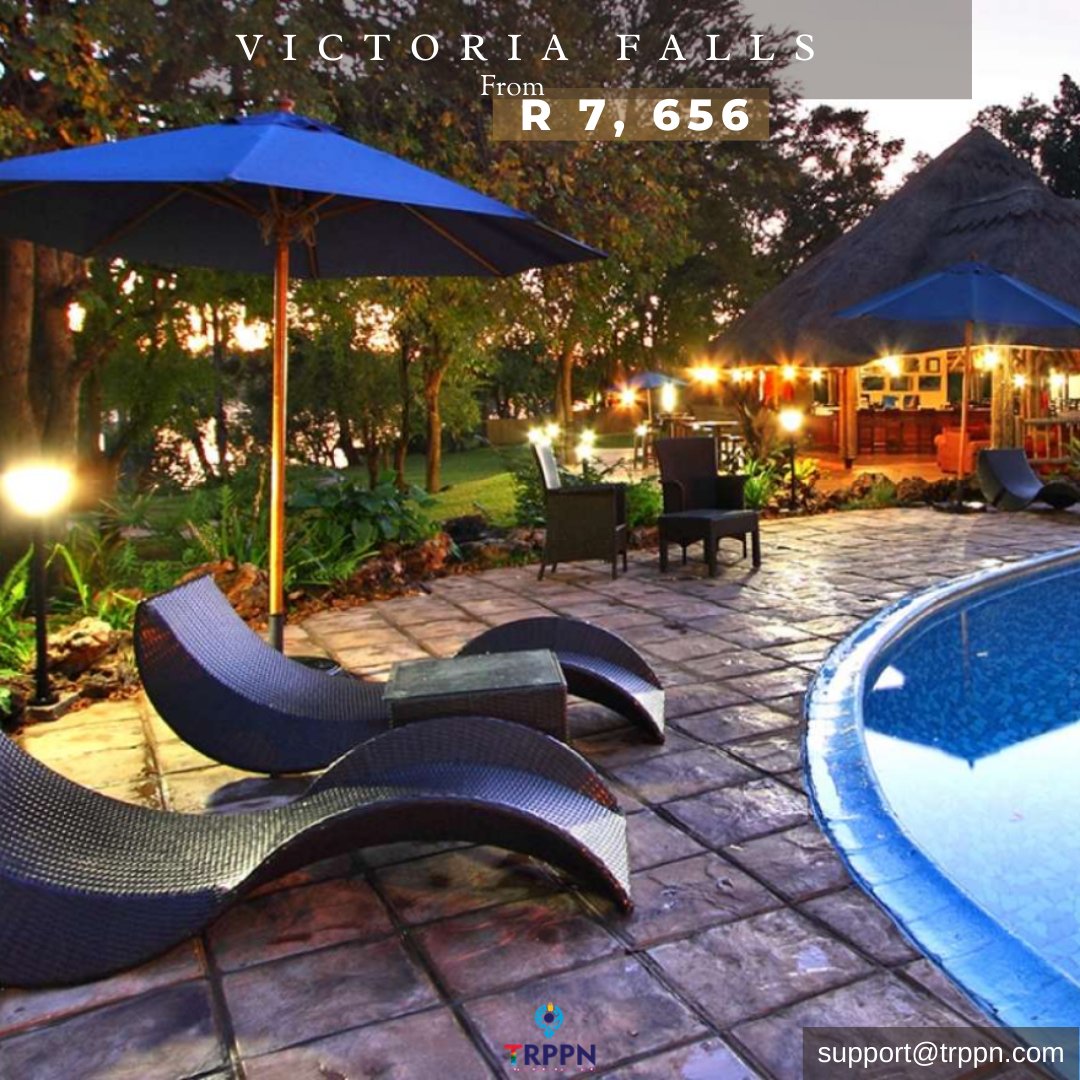 TrppnApp's tweet photo. Experience excellent lodging with your family, partner, or alone and visit Victoria Falls. Book with TRPPN and get return flights from Johannesburg to Victoria Falls on Fastjet including airline levies, breakfast daily and more.

Contact us for more information on this package. https://t.co/ooR80dRUWJ