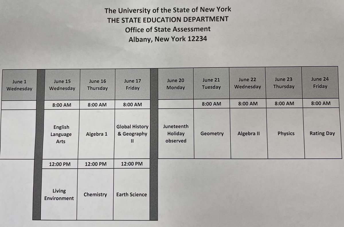 This is TC’s Regents Exam Schedule. Busses will run through June 23rd.