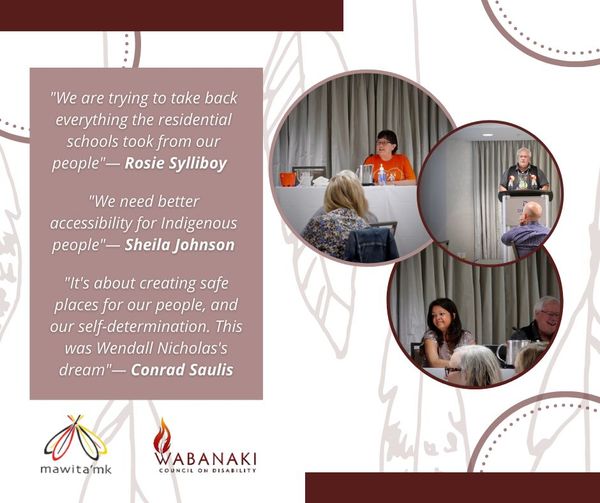 InclusionNS's tweet photo. The Wabanaki Council on Disability and their partner Mawita'mk Society spoke on a panel at the Indigenous Continuum of Care conference in Moncton. The panel included Conrad Saulis, Sheila Johnson, and Rose Sylliboy. via #AmberBernard #IndigenousDisability https://t.co/CgqeN6tPGh