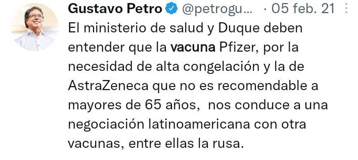 jarizabaletaf's tweet photo. Recta final, 

El país no puede olvidar que Petro se dedicó a torpedear el proceso de vacunación, además con mentiras. 

Es tan socialista que decía que las mejores vacunas eran la cubana y la rusa

Favor difundir también por WhatsApp https://t.co/Q7E5N7cDQ0