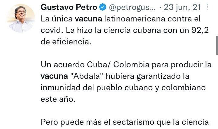 jarizabaletaf's tweet photo. Recta final, 

El país no puede olvidar que Petro se dedicó a torpedear el proceso de vacunación, además con mentiras. 

Es tan socialista que decía que las mejores vacunas eran la cubana y la rusa

Favor difundir también por WhatsApp https://t.co/Q7E5N7cDQ0