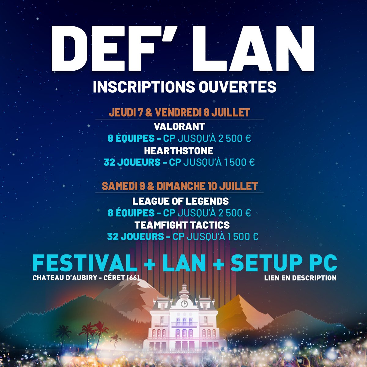 PCS_Original's tweet photo. 🔴 | ESPORT + FESTIVAL DE MUSIQUE |⚫

GO d��couvrir la DEF'LAN et vous inscrire ! 😎 

➡️Billetterie : https://t.co/npo1uEWDFi
➡️Discord : https://t.co/GEVVIYQyb1

Informations 👇🏼 https://t.co/T9ffBjxvbF
