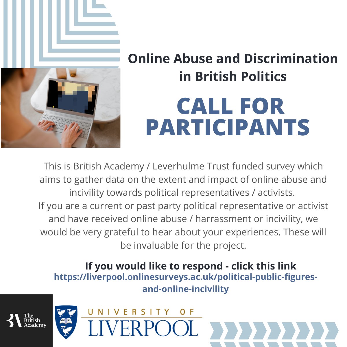🚨 Please RT! Today @Harm365 & I launch our survey into online abuse in UK Politics. If you're a current/former political representative or activist we want to hear from you. The survey should take 15 minutes and your insights will be invaluable. Link here liverpool.onlinesurveys.ac.uk/political-publ…