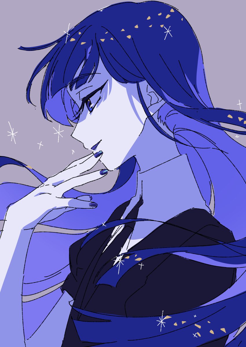 1other blue hair gem uniform (houseki no kuni) long hair solo androgynous blue eyes  illustration images