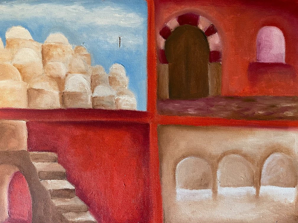 OneSummerDjerba's tweet photo. @OneSummerDjerba is an old "Arabic Style" physical oil paint edition I made a few years back, 
5 paintings turned into a tiny 77 #NFT collection. 
Hope you like it! ✨🫖🏝️🎨
please share if you do! 💕✨

#NFT #NFTartists #nftcollector #NFTcollectible https://t.co/iVK4a0utAG