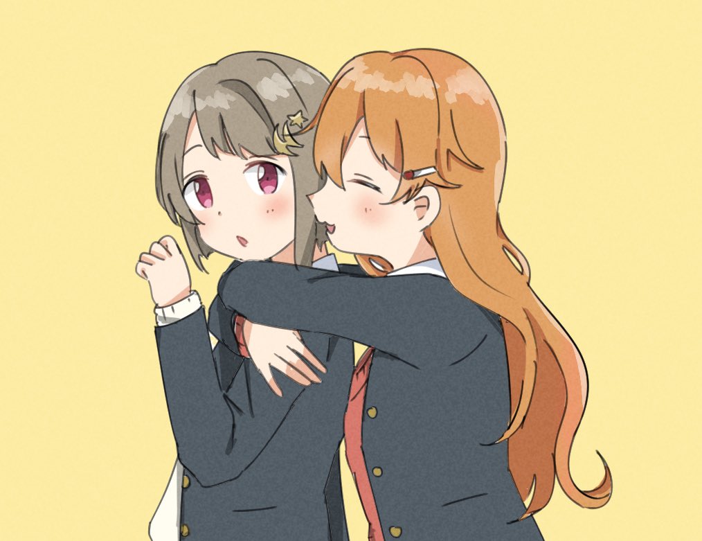 nakasu kasumi multiple girls 2girls school uniform hug long hair hair ornament short hair  illustration images