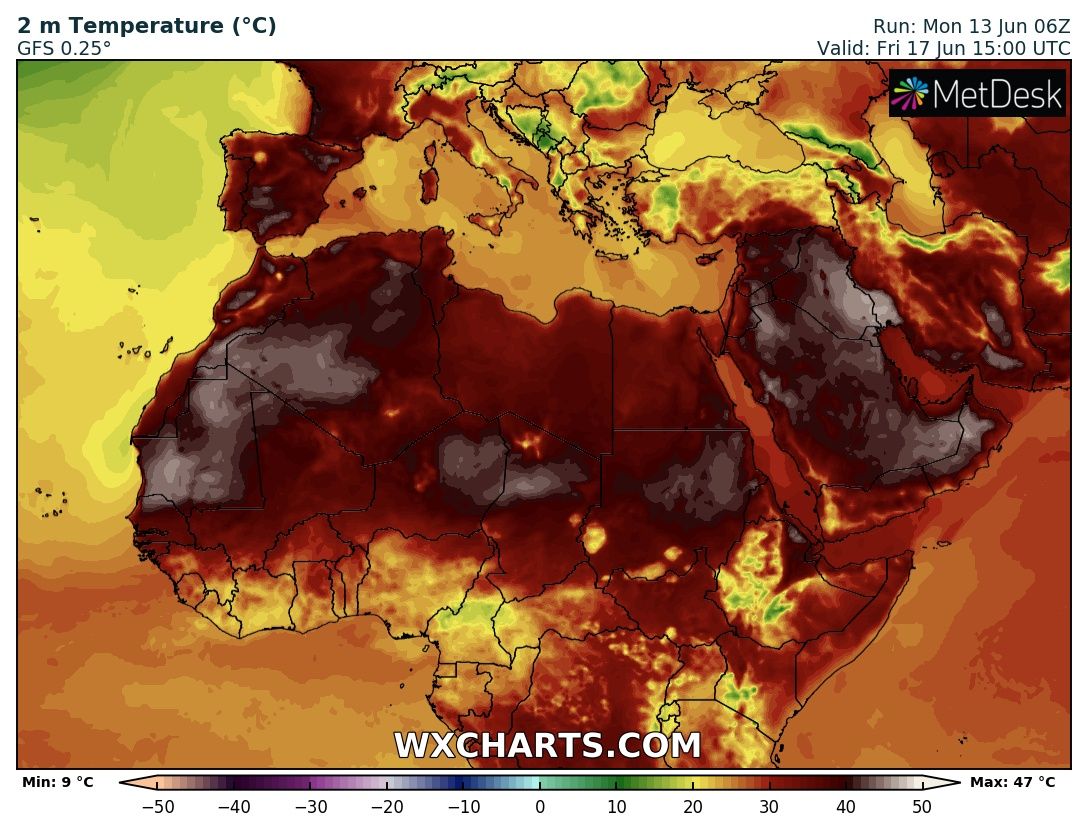alexmegapc's tweet photo. Quina barbaritat!!, la península formarà part d'Àfrica quasi tota la setmana, la fuetada infernal acompanyada del #bomboinfierno, estem davant una autèntica i prolongada onada de calor, divendres tocarem sostre, però #localoret dels webs no baixarà fins al 19. #meteo https://t.co/Rskl8usW9k