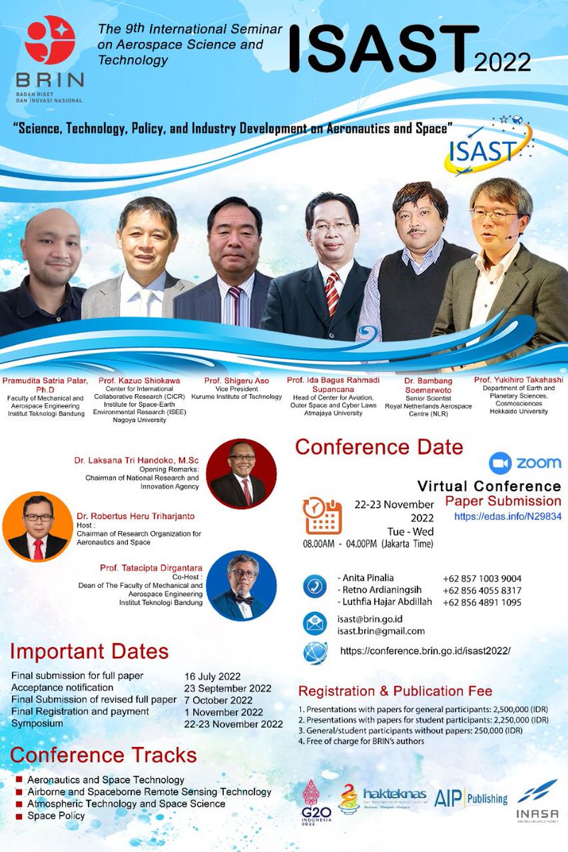 ORPA_BRIN's tweet photo. ๐ข The 9th International Seminar on Aerospace Science and Technology (ISAST) 2022 ๐ฐ๏ธ๐โ๏ธ
Paper Submission:
https://t.co/5x56GA20uw
โ
For more info please visit:
https://t.co/qYiss5WMEt
โ
#BRIN
#ISAST
#ORPA
#LAPAN
#INASA https://t.co/UuQ3wil7zl