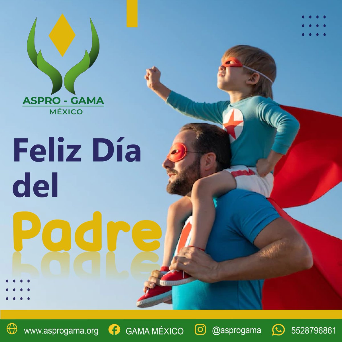 asprogamamx's tweet photo. De parte de todos los que conformamos #ASPROGAMA queremos felicitar a todos los padres líderes del #SectorAsegurador 🔏.
Feliz Día del Padre.
Gracias 🙏 por todo su amor, compromiso y esfuerzo impuesto en la protección de millones de familias mexicanas 🇲🇽. https://t.co/NasPPozhyP