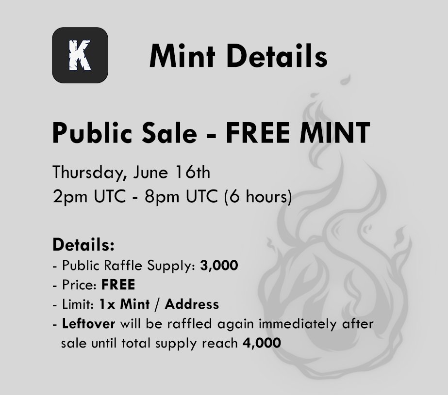 Kuroki_NFT's tweet photo. Public Raffle Sale - FREE MINT
📅 June 16, 2pm UTC

Mark your calendar, turn on 🔔

#NFT #FreeMint https://t.co/fJLpL8Focw