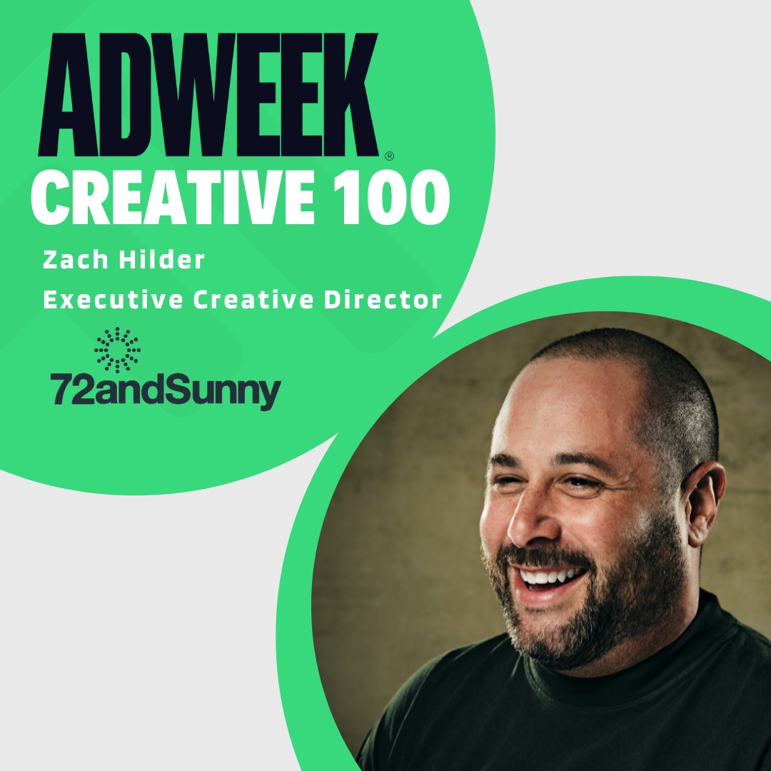 72andSunny's tweet photo. BIG TIME congratulations are in order!! Hats off to our Executive Creative Director, @zachhilder for making Adweek's Creative 💯 List this year 👏🎈

https://t.co/VP7Q9LDtul #CreativityMatters #CreativityThatWins #AdweekCreative100 https://t.co/vQrbjDIIYC