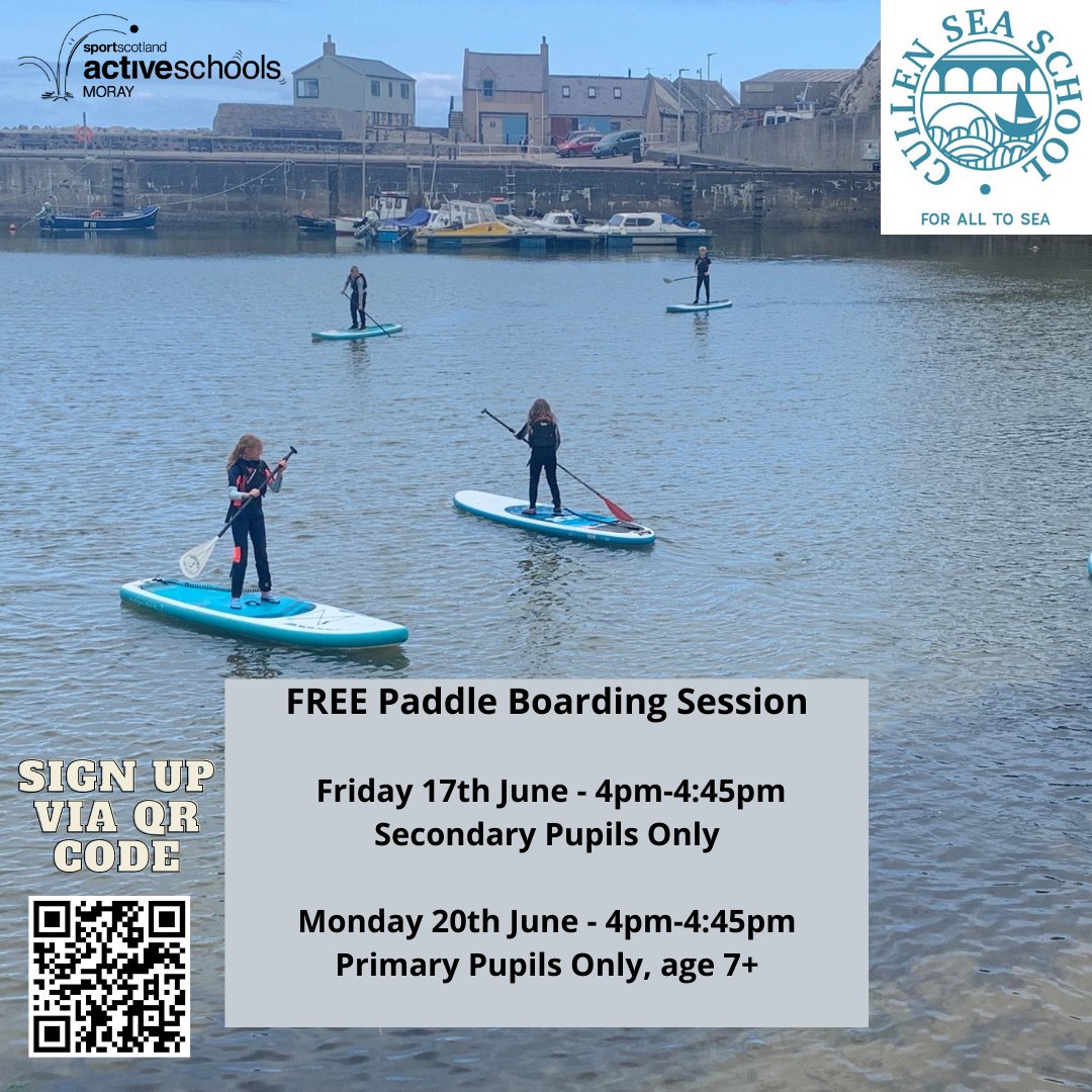 Buckie_ASC's tweet photo. 🏄 FREE Paddle Boarding with @CullenSea

Friday 17th for Secondary Pupils
Monday 20th for Primary Pupils

Limited spaces at both sessions.
Sign-ups open Tuesday 14th at 6pm, from:
https://t.co/jbkEYtQQkD https://t.co/2ldBFcVC6U