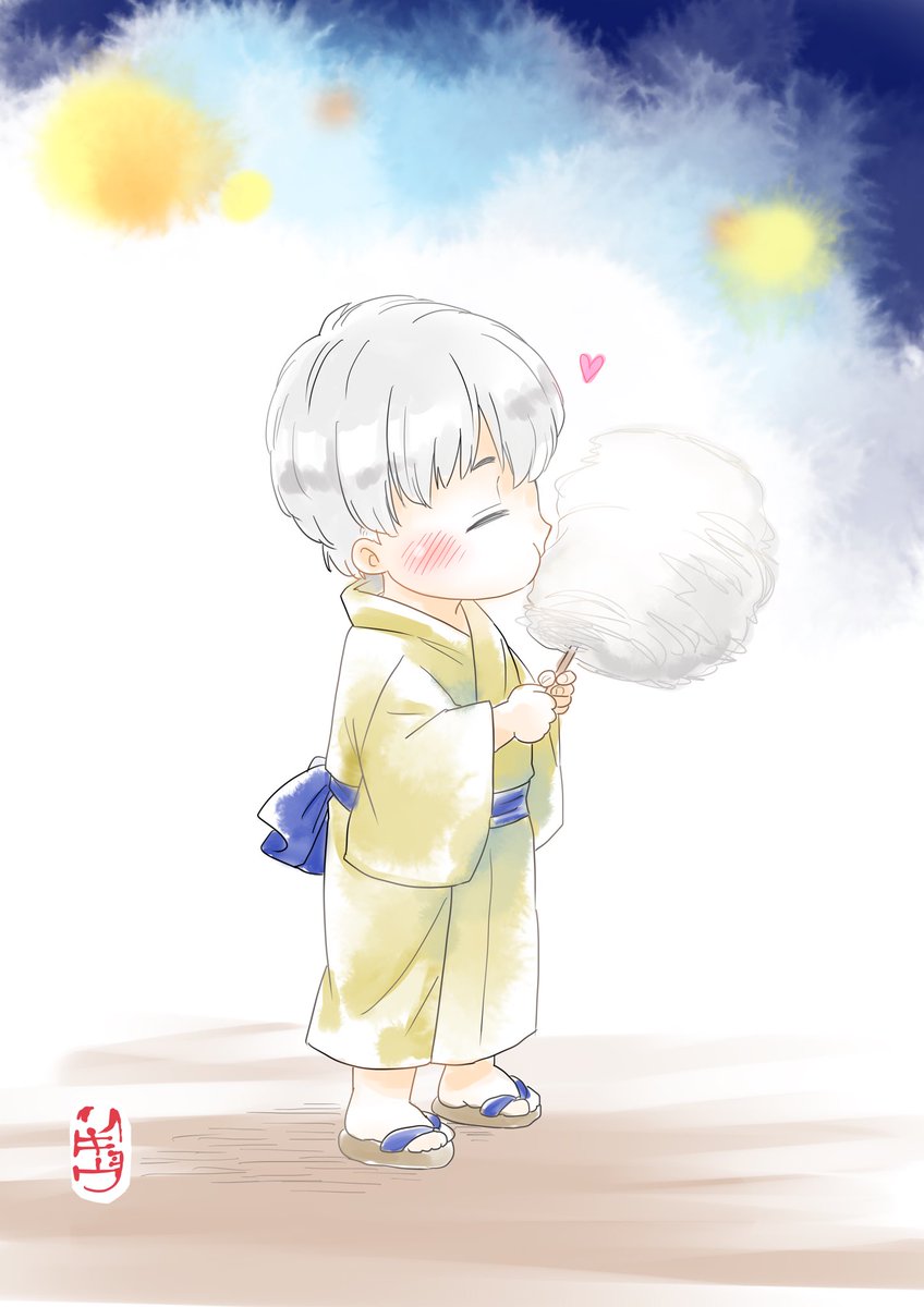 cotton candy japanese clothes solo male focus 1boy kimono closed eyes  illustration images