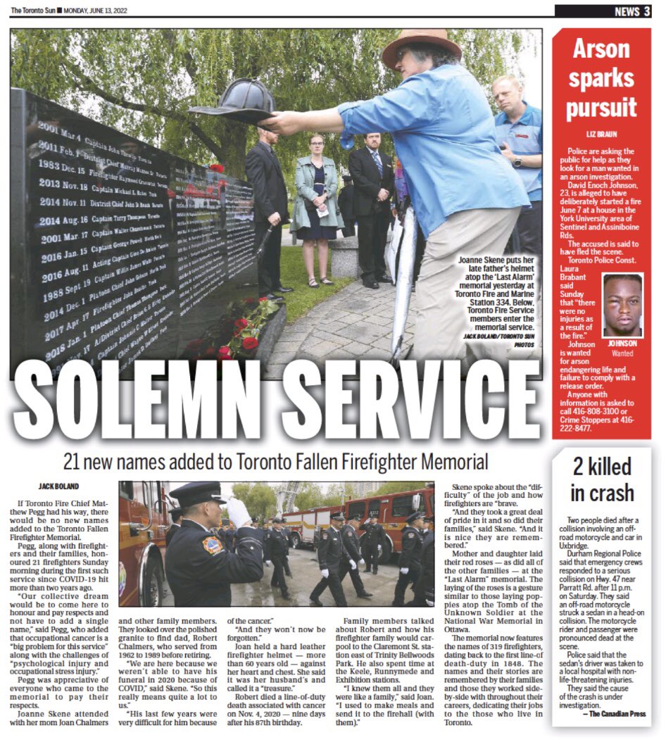 TorSunphoto21's tweet photo. Honouring the Fallen at Toronto Firefighter Memorial https://t.co/Tj9xDzmpKb… #TorontoFireService @Toronto_Fire #TPFFA @TPFFA #IAFF #torontofallenfirefightersmemorial in print online and e-edition - honouring all those who serve &amp; who have served, especially their families https://t.co/S0CAnP5mYi