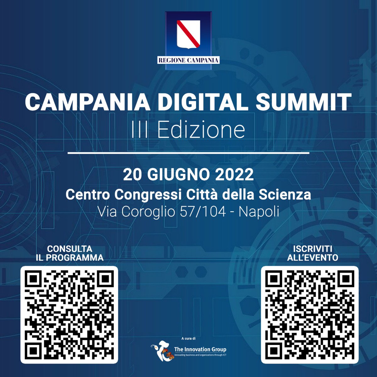 Lunedì 20 giugno presso <a href="/cittascienza/">Città della Scienza</a> andrà in scena la terza edizione del Campania Digital Summit. Evento promosso da <a href="/TIG_italia/">TIG - The Innovation Group</a> e Regione Campania. Dal #Qrcode nell'immagine puoi sia iscriverti per partecipare che scoprire il programma #CampaniaDigitale #RegioneCampaniaInforma