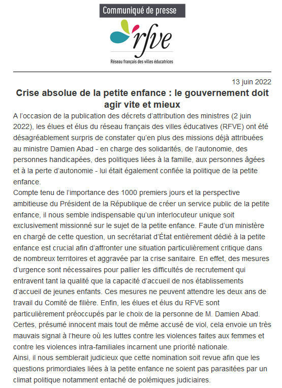 Villes_Educ's tweet photo. 📢 Communiqué de presse - Crise absolue de la petite enfance : le gouvernement doit agir vite et mieux
https://t.co/n4uLr6BrcH https://t.co/30LfsARhzr