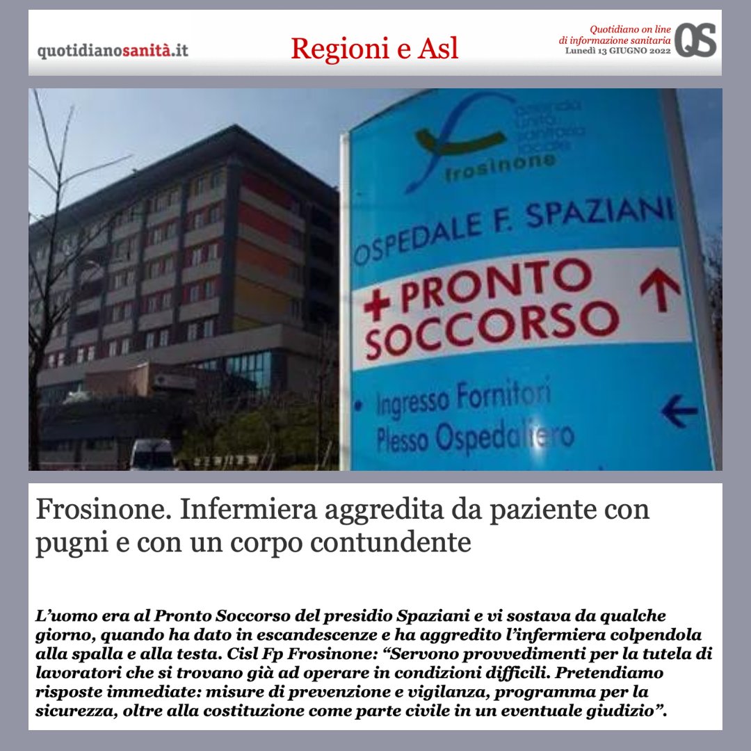 cisl_fplazio's tweet photo. 📰🟢 @AslFrosinone. #Infermiera aggredita. @CislFpFrosinone: “Inaccettabile. Servono #provvedimenti per la #tutela dei lavoratori. Pretendiamo risposte su #prevenzione, #sicurezza, #assunzioni"

👉Leggi l'articolo su @QSanit: https://t.co/NxHrDKq3l4 

#ilmiolavorovale https://t.co/v2ItbOmnkx