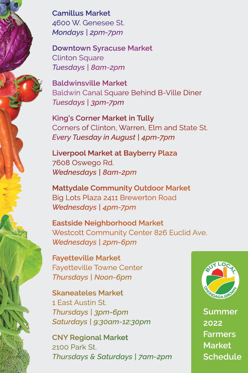 #FarmersMarkets are a great place to find fresh, in-season #OnondagaGrown produce - from strawberries to rhubarb! Get more details + directions: onondagagrown.com/farmers-markets