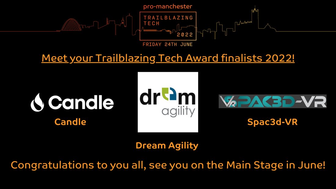 spac3dvrUK's tweet photo. We're proud to announce that we're finalists for the Trailblazing Tech Award at the @promanchester  Trailblazing Tech Conference on June 24th! https://t.co/lwEFR78vDX We're also looking forward to hearing about the innovation happening in #education #fintech #healthtech and more! https://t.co/NVViEc2EhO