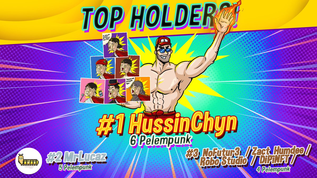 Time is hard, I just want to shout huge THANK YOU to everyone, especially these Top Holders!

#1 <a href="/HussinChyn/">Who Seen? | NFT.bnb</a> 

#2 <a href="/mrlucaz/">Luc 🥷</a> 

#3 <a href="/NoFutur3_/">No_Futur3//</a> <a href="/aizathumdee/">zact_humdee</a> <a href="/DiPiNFT/">Dipi</a> <a href="/Robo__Studio/">Robo Studio | NFT</a> 

I couldn't do it without you. Here's for the future 👋💥 Keep on slappin!

#nftcommunity #pentas #bsc