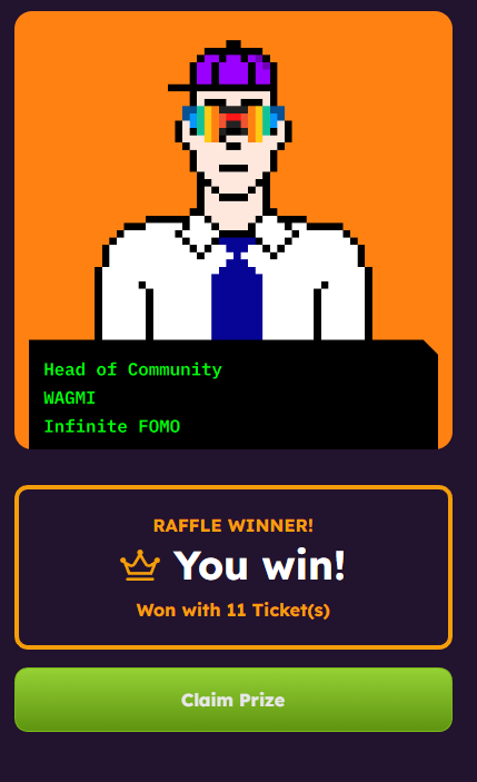 yachack's tweet photo. Winner winner, chicken dinner !! @techfolk_nft @Lanceweisser #RAFFLE #NFTGaming #startups #startupgame https://t.co/Irso8Z47iN