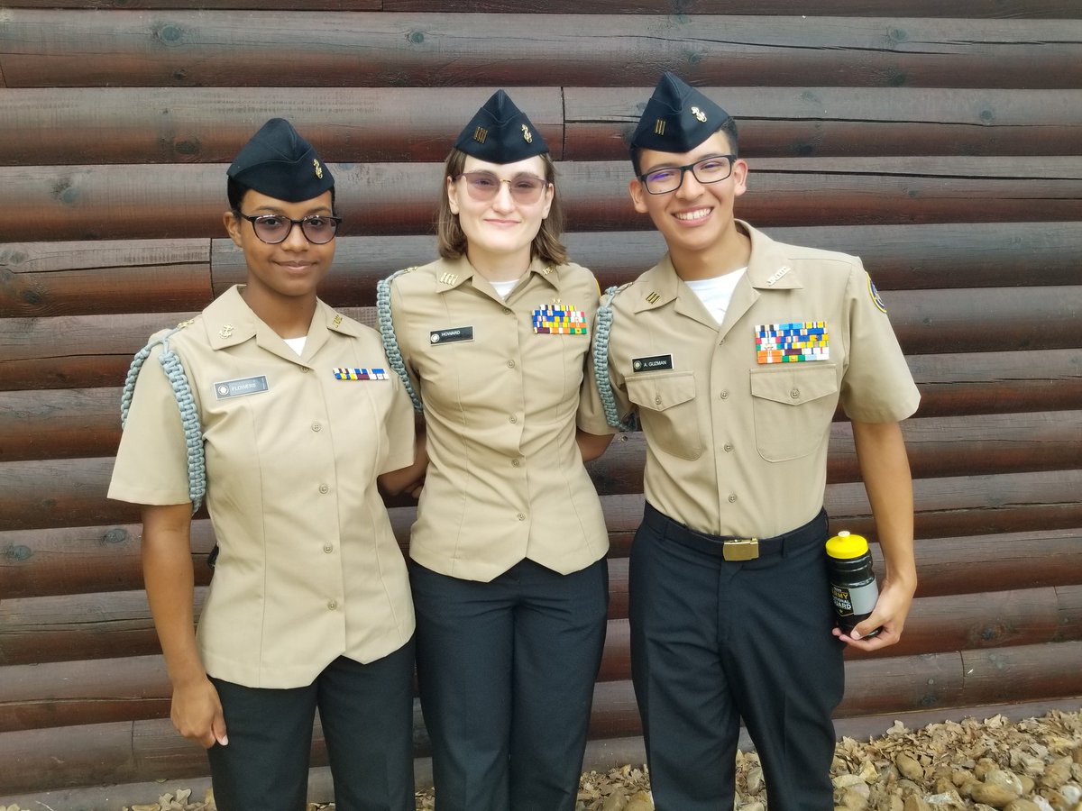 Jem Flowers, Allison Howard &amp; Alex Guzman complete NJROTC Leadership Camp for senior cadets. Allison earned fitness medal.