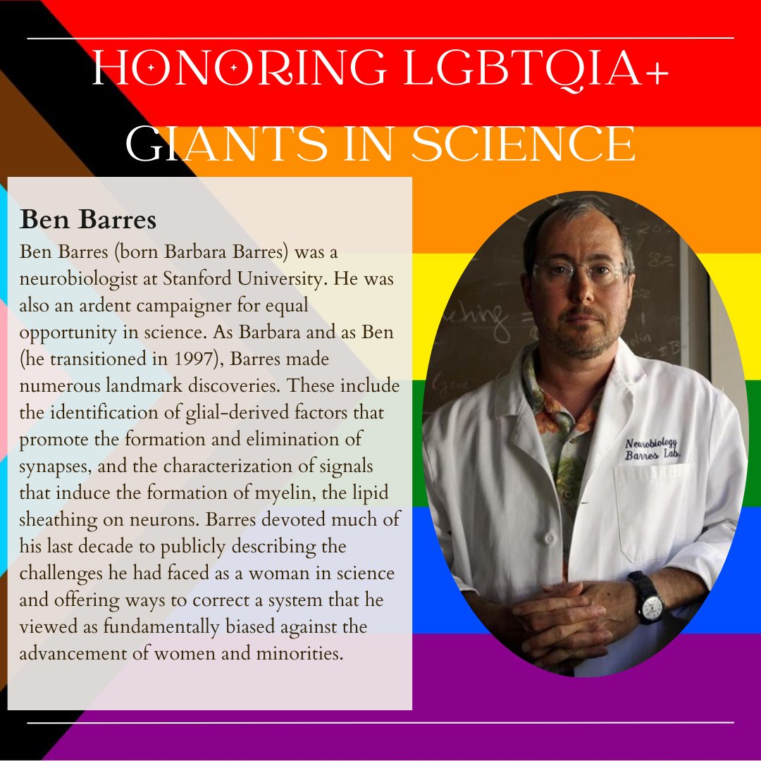 sfsupinc's tweet photo. Ben Barres (born Barbara Barres) was a neurobiologist at Stanford. Barres devoted much of his last decade to publicly describing the challenges he had faced as a woman in science and offering ways to correct a system that he viewed as biased against women and minorities. https://t.co/PdDdLsdFZ1
