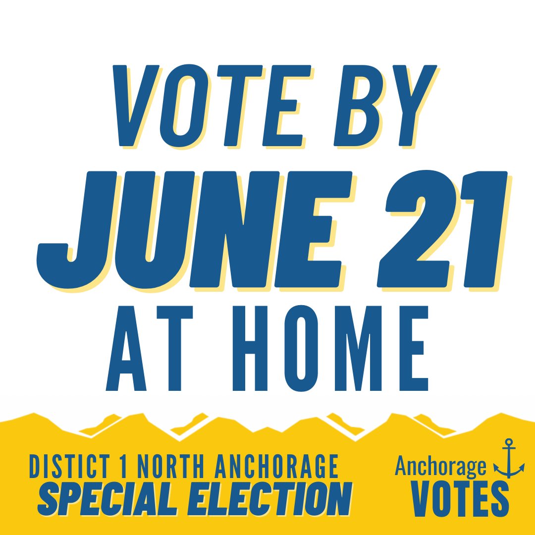 ANCMuniClerk's tweet photo. ‼️ Residents of North Anchorage ‼️
June 21 is your last day to vote in the Anchorage District 1 Special Election for the new Assembly seat representing YOU!
Drop your Special Municipal Election questions in the comments 👇 We're here to #helpancvote
#ANCgov #ANCVotes https://t.co/AJSS9VoAUp