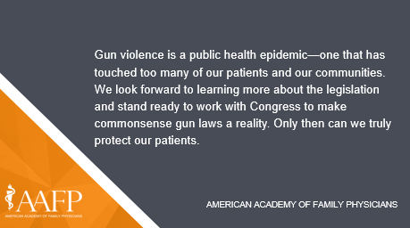 The <a href="/AAFP/">AAFP</a> is encouraged by the new bipartisan framework to prevent #GunViolence, which includes strengthening background checks and investments in mental health services and safety for primary and secondary schools. aafp.org/about/policies…