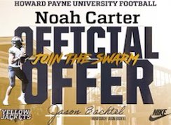 Congratulations to <a href="/NoahCarter2023/">Noah Carter</a> on receiving an Official Offer to <a href="/HPUFootball/">Howard Payne University Football</a>. <a href="/kris_iske/">Kris Iske</a> <a href="/BurksrBurks/">Richard Burks</a> <a href="/SkylarStagner/">Skylar Stagner</a> <a href="/gray_hayden08/">Hayden Gray</a> <a href="/KlintBlanknship/">Coach Blankenship</a>