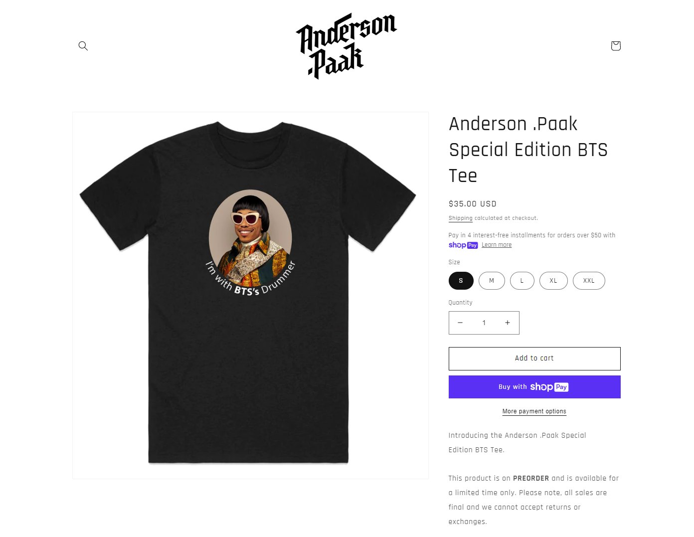 最終値下げ！Anderson .Paak アンダーソンパーク×BTS Tシャツ 最終値下げ！Anderson .Paak アンダーソンパーク×BTS Tシャツ