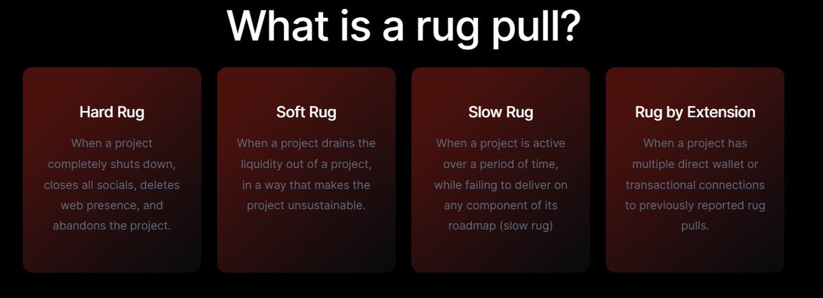 rugpullfinder's tweet photo. For those asking, we've operated using this definition since early January. If we have marked a project a rugpull, it is for one of these 4 reasons. https://t.co/OvaP6HLVgF