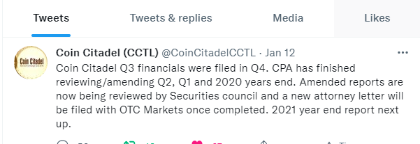 stockspunge85's tweet photo. 🚨🚨🚨#CCTL $CCTL @CoinCitadelCCTL @Cointelegraph @Atlanta_SEC Any update on letters and financials? https://t.co/uRkBoUrVIA