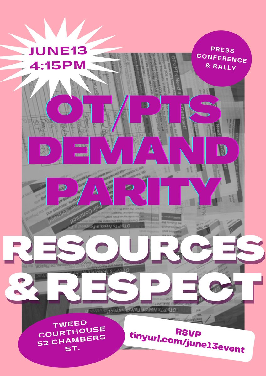 NYC DOE occupational &amp; physical therapists and parents will be at Tweed Courthouse today to demand #ParityResourcesRespect for this upcoming UFT contract because Our working conditions are Our students’ learning conditions!