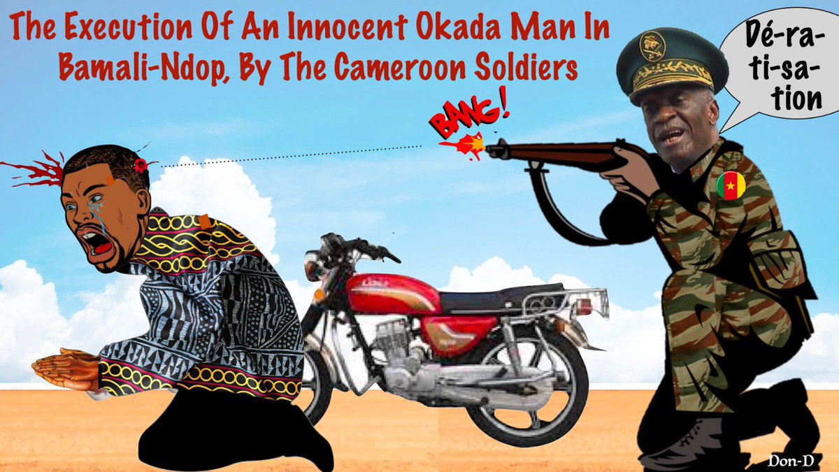 WAR CRIMES happening in #Ambazonia. Week of June 6, Cameroon #Military shot
A BIKE RIDER IN NDOP after falsely accusing him of being a fighter. While in the hospital #Cameroon #military came back, took him to the junction, and executed him as population watched
 <a href="/hrw/">Human Rights Watch</a> <a href="/POTUS/">President Donald J. Trump</a> <a href="/VP/">Vice President JD Vance</a>