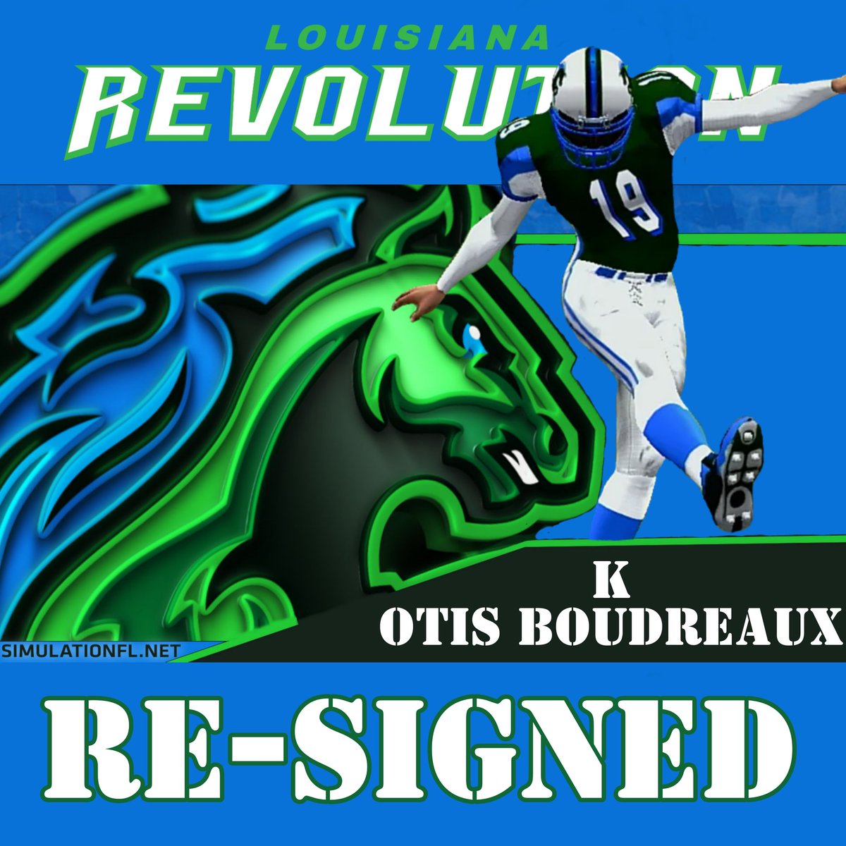 SFLRevolution's tweet photo. 2-Time Special Teams Player Of The Year and @simulationfl's single season record holder for FGs made, @OtisSfl is staying put in Houma and kick for the Revolution. #RecordBreaker #LouisianaLeg #RevUp #StackingTalent https://t.co/b0VBXEqFHo