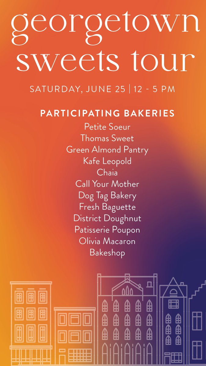georgetownmain's tweet photo. Georgetown Sweets Tour next weekend 6/25. Tickets available https://t.co/V93nztBaL1 #georgetowndc #georgetownsweetstour https://t.co/StGNoBZy93