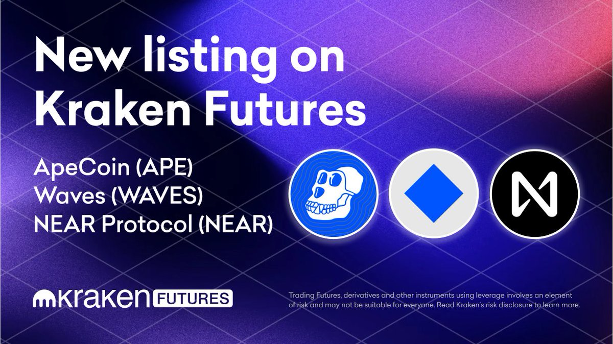 krakenfx's tweet photo. New contracts live on Kraken Futures:

✅ ApeCoin ($APE)
✅ Waves ($WAVES)
✅ NEAR Protocol ($NEAR)

Get exposure without owning the underlying asset. Transfer USD, BTC, ETH or USDT into your Futures wallet today to get started.

*Geo restrictions apply
➡️ https://t.co/p30AOGq52t https://t.co/Rdt4xRJlpd