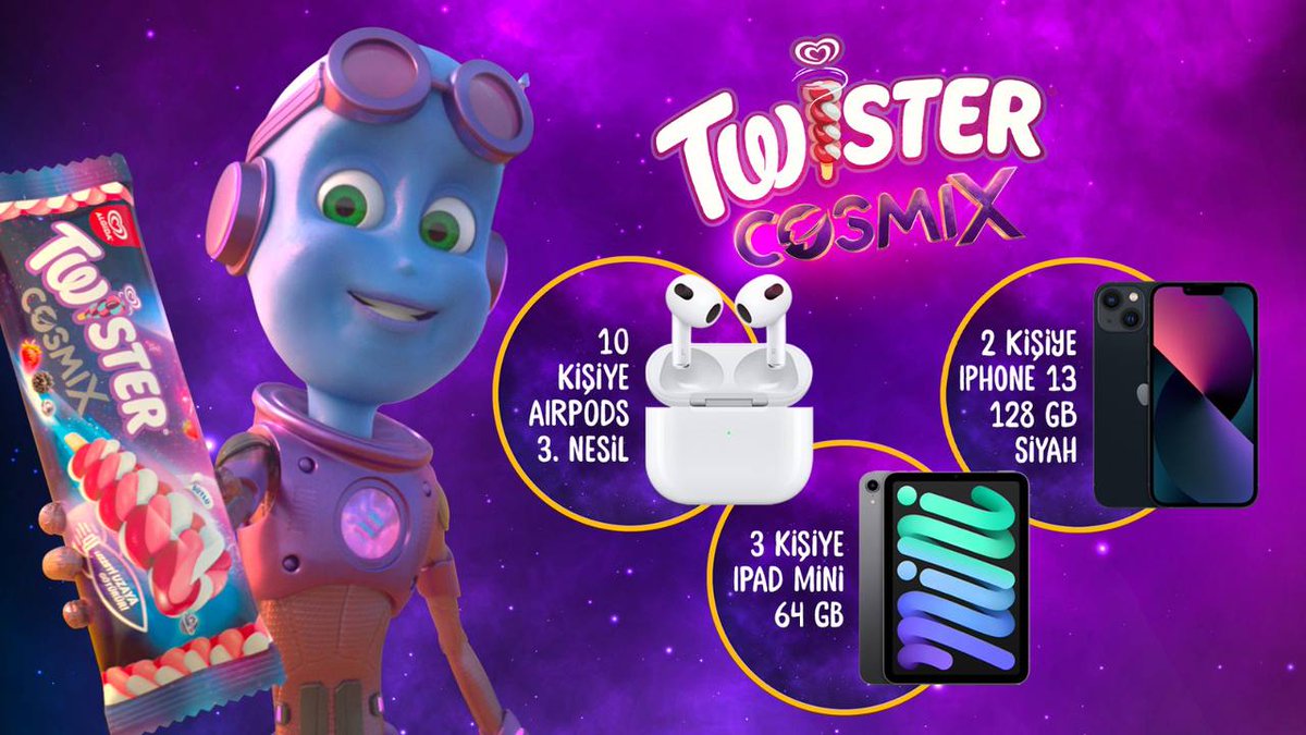 Twister Cosmix uzaya gidiyor! Bu tarihi ana tanık olmak ve sürpriz hediyeler kazanmak için hemen bu tweeti BEĞEN!