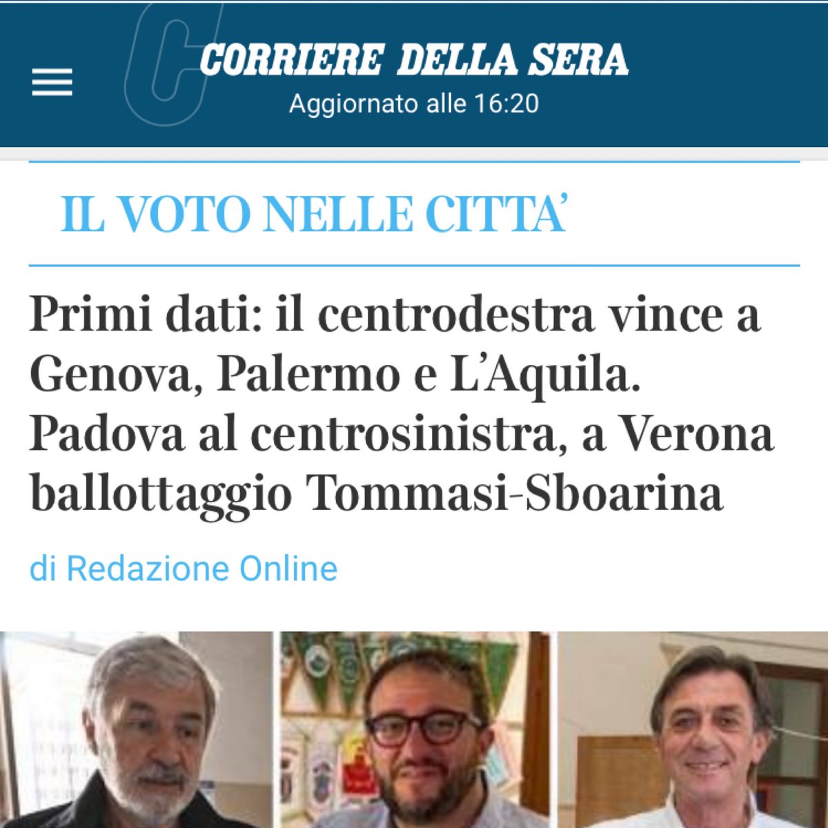 Giorgiolaporta's tweet photo. Il #Centrodestra trionfa al #PrimoTurno in 3 capoluoghi di regione su 4: #Genova, #Palermo e #LAquila. Nel quarto, #Catanzaro, corre diviso.
Ma diranno lo stesso che è un centrodestra morto e che il #Pd ha vinto le #elezioniamministrative2022 !! #13giugno https://t.co/c4pxN28kPd