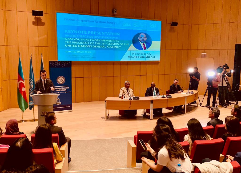 UN_PGA's tweet photo. Interacted with the student body & representatives of Non-Aligned Movement Youth Network at @ADAUniversity.
Thanks to University Rector, Amb Hafiz Pashayev for hosting the event.
#OPGA team member, Rovshan Safarov, is a proud alumnus of ADA.
Remarks👉https://t.co/xl4bUrCegT https://t.co/Quh8AZpJC9