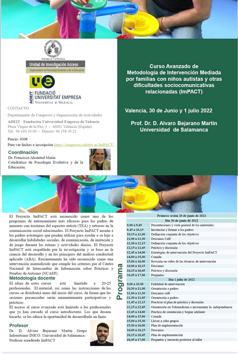 #autismo últimos días y últimas plazas. Curso intensivo y por streaming.