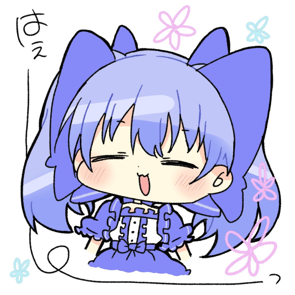 1girl solo closed eyes blue bow blue hair puffy sleeves puffy short sleeves  illustration images