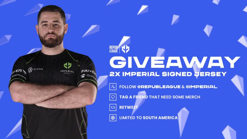 🇧🇷A Giveaway for our Brazilian fans!

WIN 2 SIGNED <a href="/imperialesports/">Gamdom Imperial</a> JERSEYS!

- Follow <a href="/REPUBLEAGUE/">-</a> 
- Follow <a href="/imperialesports/">Gamdom Imperial</a> 
- Tag a Friend that need some Merch

This giveaway is limited to South America and ends 6/30-22🇧🇷